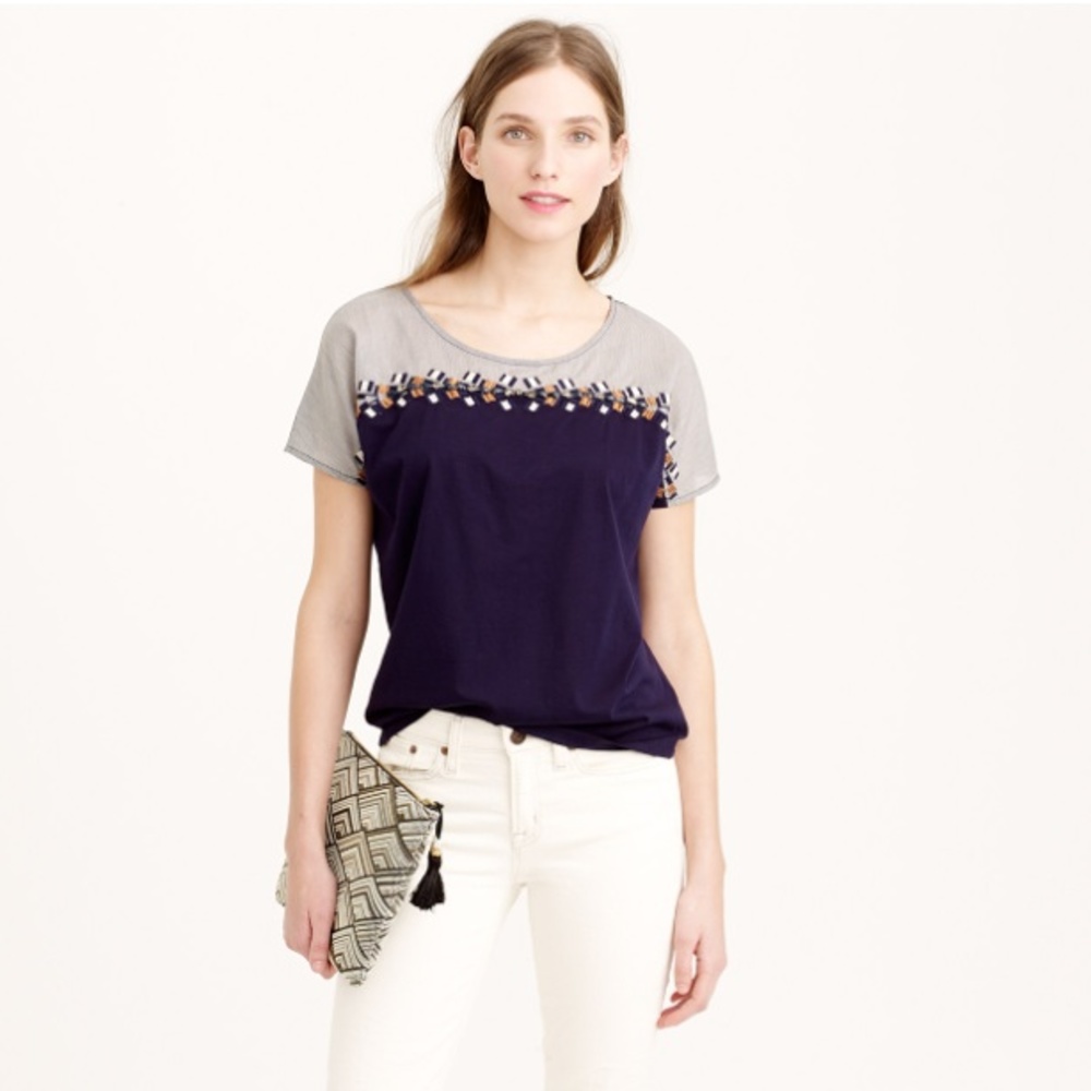J.Crew Embroidered Color Block Tee
